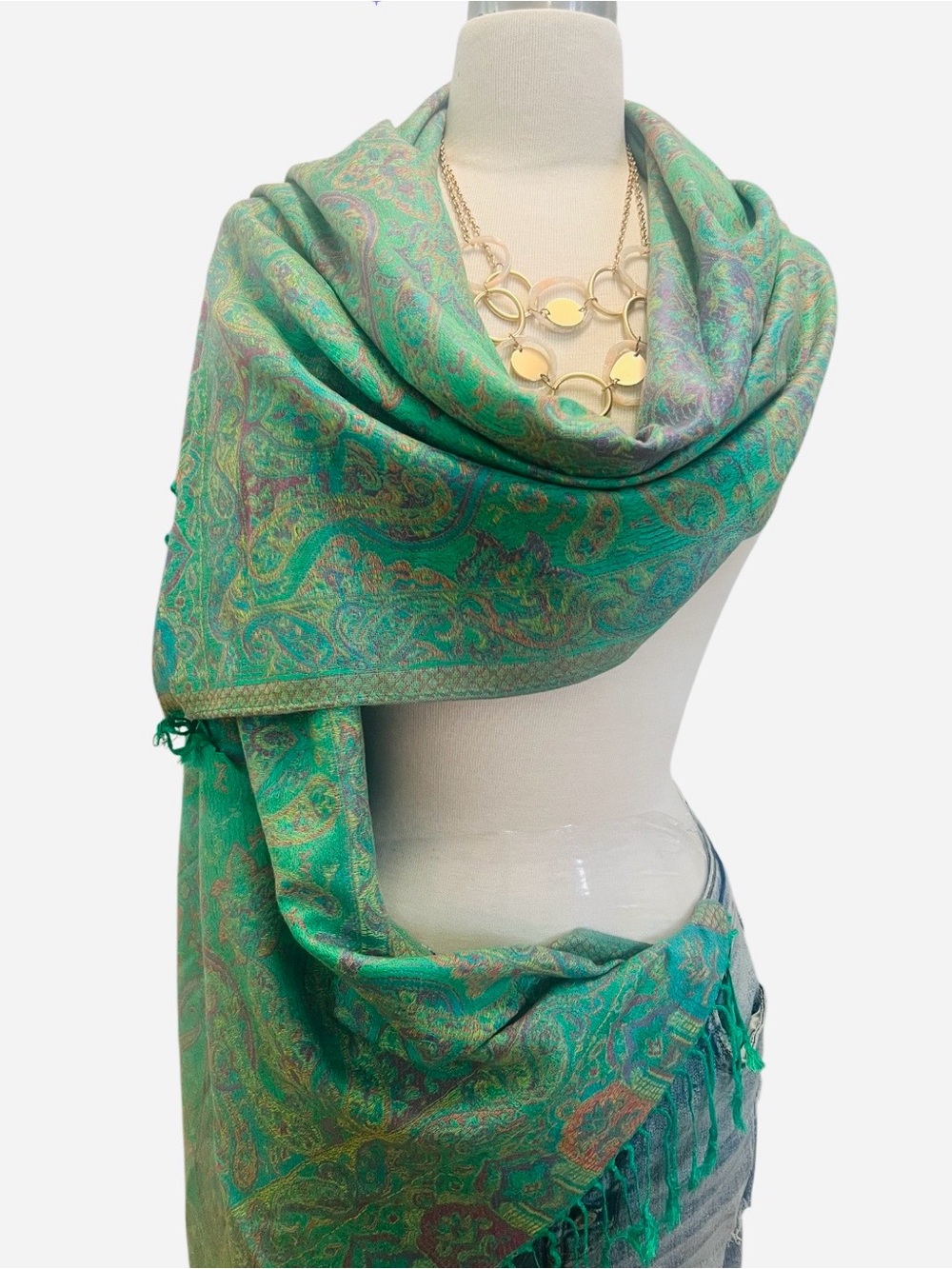 PASHMINA Teal & Pink Paisley Jacquard Scarf